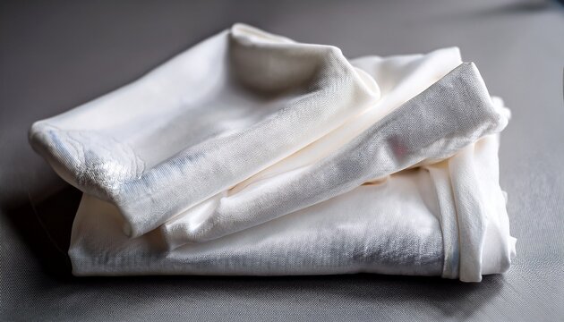 white fabric is folded and placed on a smooth surface showing texture and color in natural light during the day