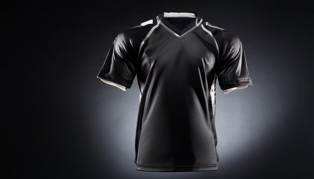 sleek black baseball jersey floating on dark background