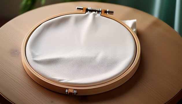 circular embroidery hoop is empty and ready for stitching with fabric stretched tight