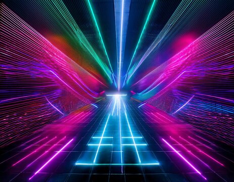 disco club background with neon led lights for dance floor and event party