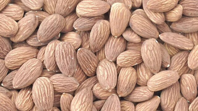 Video showing several almonds in full screen rotating slowly.