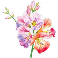 Fototapeta premium Watercolor painting of pink and orange flowers isolated on black
