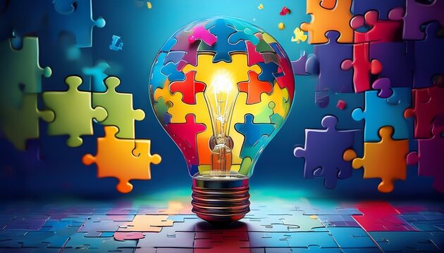innovative solutions unveiled a puzzle themed graphic showcasing pieces coming together to reveal a bright lightbulb symbolizing innovative solutions and creativity
