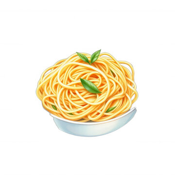 Bowl of delicious spaghetti pasta with basil leaves