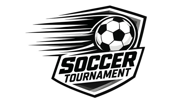 Dynamic soccer ball emblem with speed lines and text Soccer Tournament for sports event branding logos and graphic design vector illustration