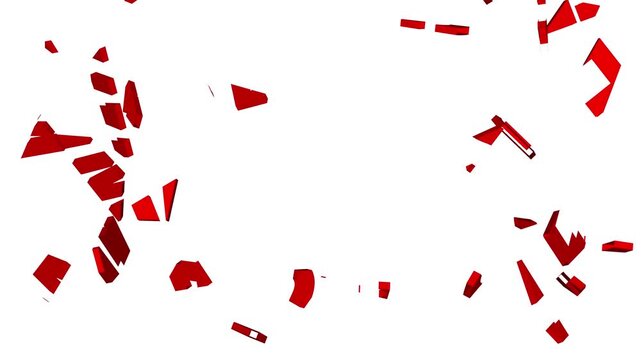 The writing 'waste' shattered into pieces. A 3D motion graphic animation featuring the word "WASTE" breaking and shattering into fragmented pieces upon impact.