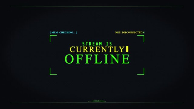 Stream Offline HUD Screen Overlay Animation, Retro Cyberpunk Terminal Gaming Broadcast Loop