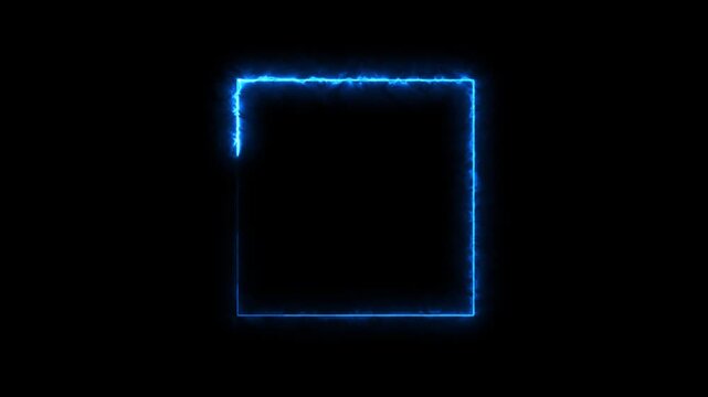 Blue glowing square electric energy border animation.