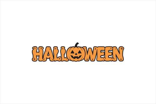Halloween typography text with jack o lantern pumpkin concept in flat 2D style. Vector illustration for party banner or sticker.