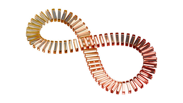 Isolated glass infinity loop made from repeating gradient bars