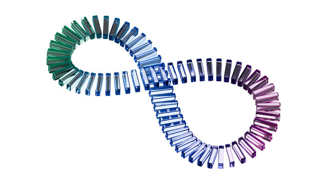 Isolated glass infinity loop made from repeating gradient bars