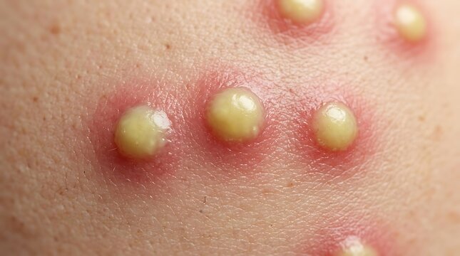 Close up of skin with red pustules