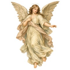 Obraz premium Elegant vintage angel illustration with flowing golden robes