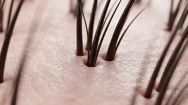 Macro view of dark hair follicles on skin