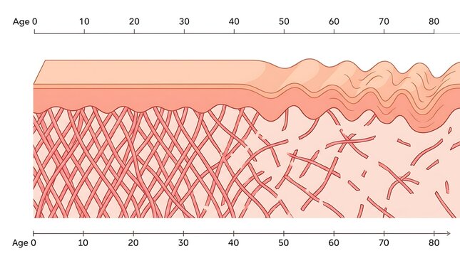 Skin aging process and collagen fiber diagram