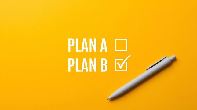 Plan B checkbox selected on a vibrant yellow background with pen.