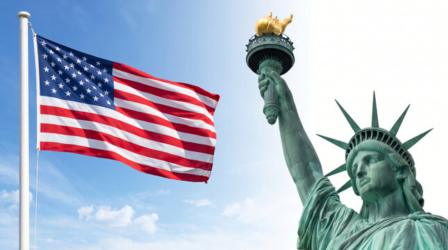 Usa election midterm 2026 symbol with American flag and liberty statue. Us America democracy politic government. campaign vote polling ballot, patriotic citizen choice decision
