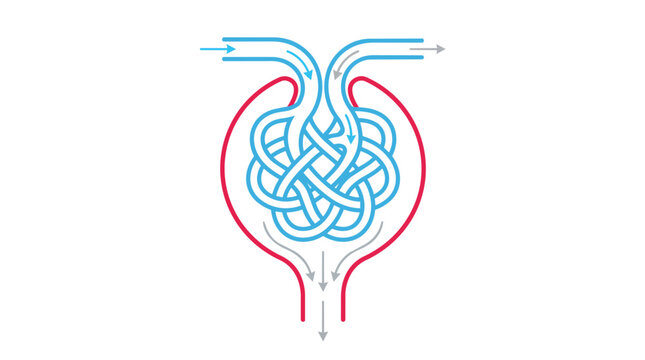 Renal glomerulus and bowman capsule kidney filtration unit minimalist flat vector illustration for nephrology clinical education