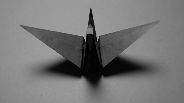 Black textured paper with folded geometric crease patterns on a dark gray surface