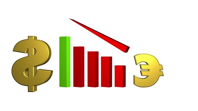Financial Market Decline: Dollar and Euro Currency Exchange Animation with Downward Trend
