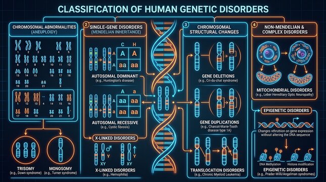 Classification of Human Genetic Disorders Infographic with DNA
