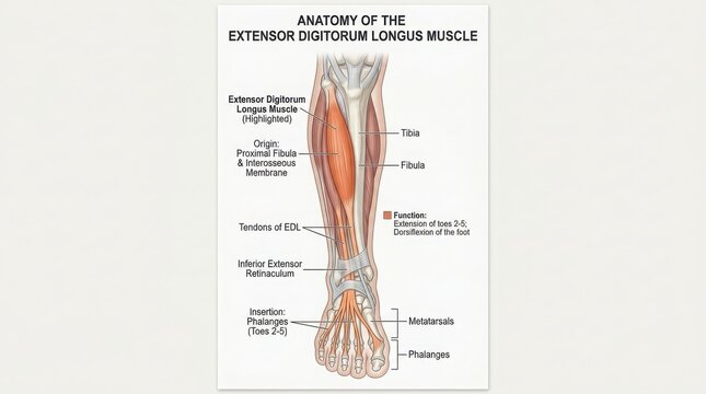 Anatomy diagram of the extensor digitorum longus muscle illustration
