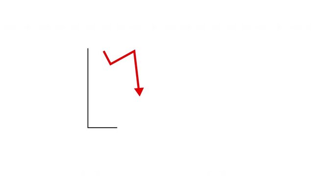 Red downward business chart with declining trend and arrow, 4K video