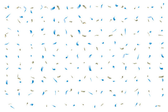 Falling blue and gold confetti pieces isolated on transparent background