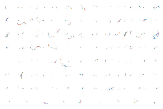 Set of colorful party streamers and confetti ribbons isolated on transparent background