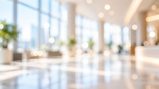 Abstract Blurred Modern Building Interior Background with Bokeh Lights