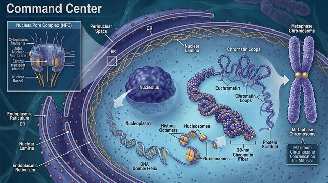 Medical Illustration of Cell Nucleus Structure and Genetics