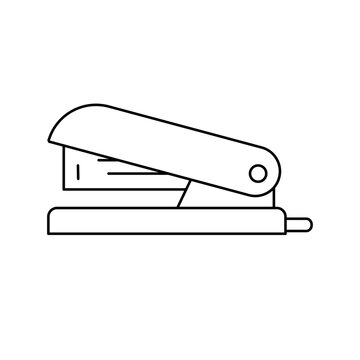 A simple line drawing of a stapler. The stapler is shown in profile, with its handle open and ready to staple.