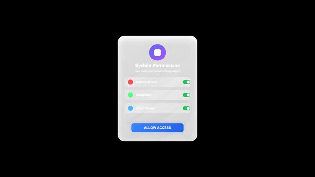 UI Animation of Permission Settings Modal with Toggle Switches Turning On.