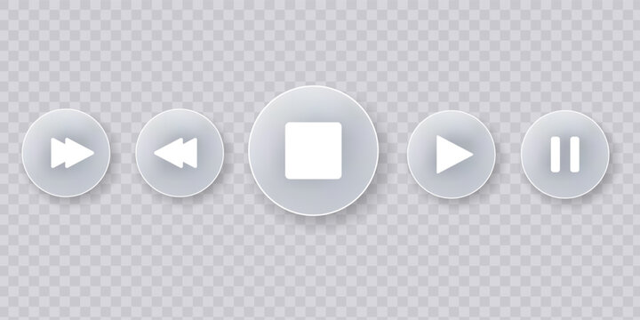 Glassmorphism Media Player Control Buttons Set