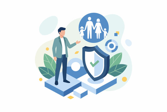 Employee Benefits Concept with Family Insurance and Protection Shield