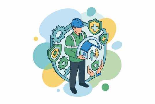 Isometric Worker Protection and Employee Benefits Insurance Concept