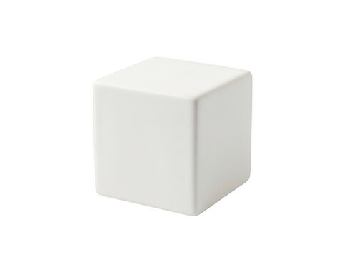 Minimalist white cube with soft shadow on a plain neutral background.