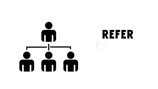 Refer Friends Earn Money Concept with Black Network Marketing Hierarchy Icon on White Background for Referral Program