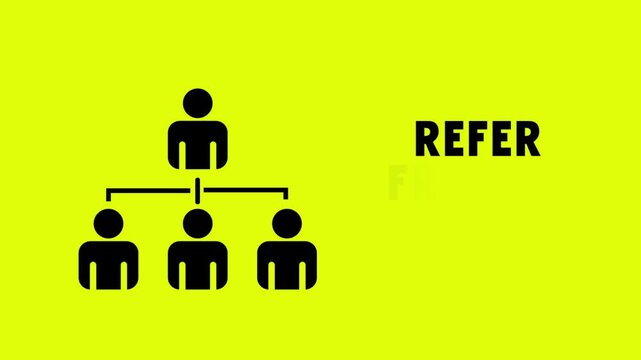 Refer Friends Earn Money Concept with Black Network Marketing Hierarchy Icon on Yellow Background for Referral Program