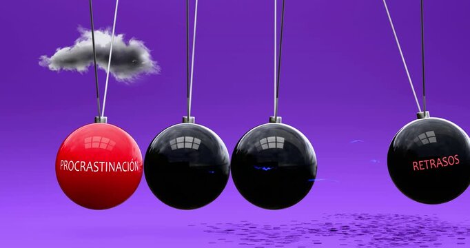 Procrastinaci&oacute;n y retrasos - causa y efecto en una cuna de Newton: la procrastinaci&oacute;n desencadena retrasos. Cada d&iacute;a de procrastinaci&oacute;n suma nuevos retrasos.