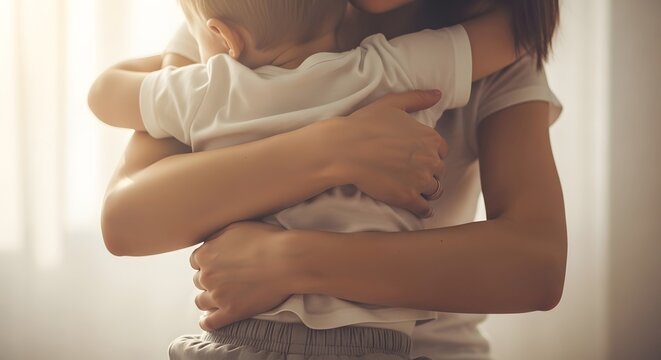 Loving Mother Embracing Her Young Child in a Tender Family Bonding Moment