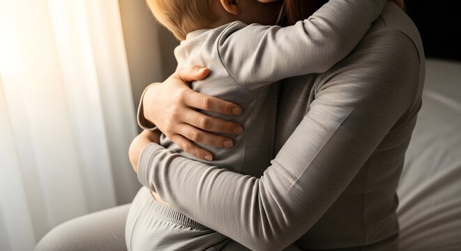 Mother Comforting Her Sleeping Baby in a Soft and Tender Home Setting