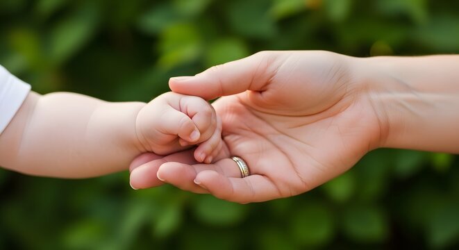 Parent Holding a Child&rsquo;s Small Hand Outdoors in a Tender Family Connection