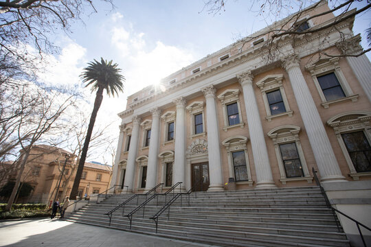 Daytime view of historic architecture in downtown San Jose, California, USA.