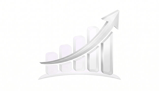 3D Business Growth Graph with Upward Arrow on White Background, Financial Chart, Market Success, Profit Increase, Sales Growth and Investment Progress Concept