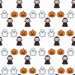 Obraz premium Flipped brick arrangement seamless texture with Halloween pumpkin, ghost, and vampire characters