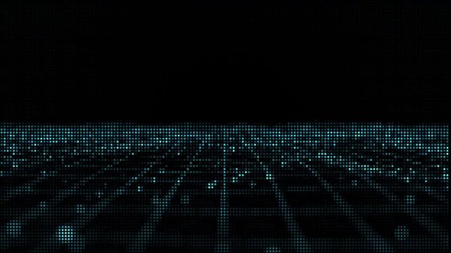 Abstract glowing blue digital network grid with bokeh effect on black background