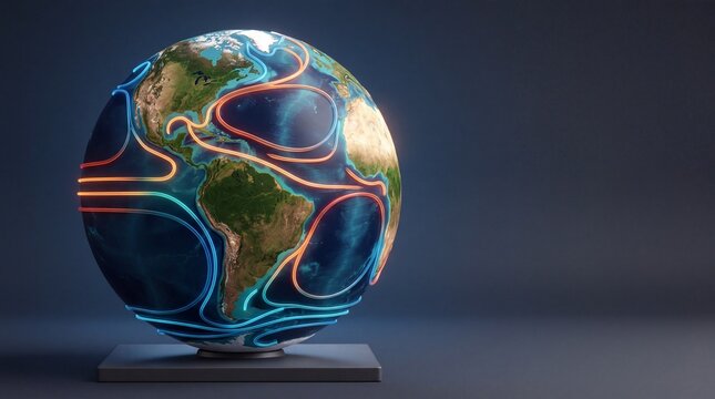 Ocean current simulation on planet Earth, global climate and oceanography study