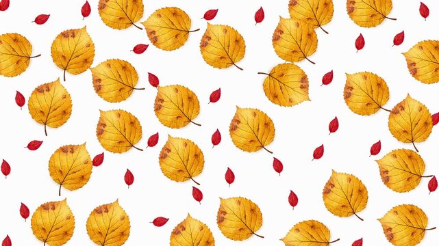autumn leaves pattern background with simple movement rotation on white background