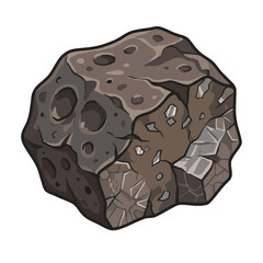 Cartoon asteroid illustration - space rock with craters and mineral crystals © dhimas